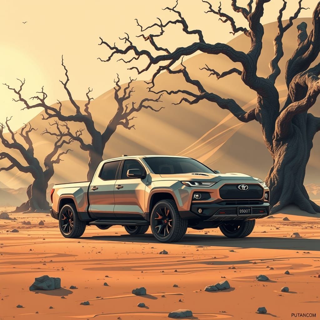High-Tech Pickup Truck in Desert, Moebius Style