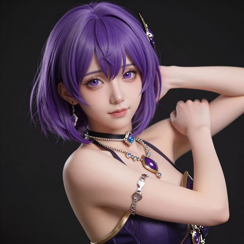 Anime Girl Posing with Shimmering Jewelry in Studio