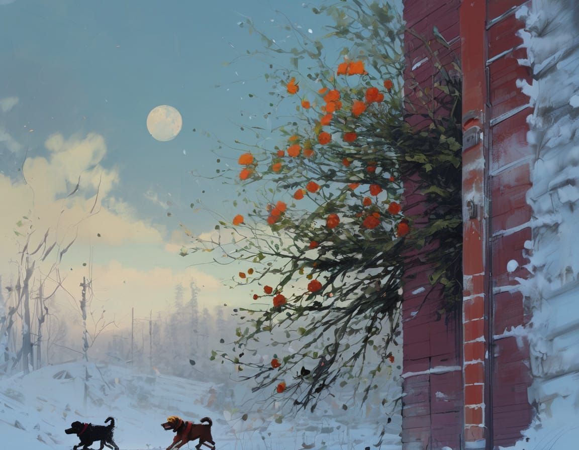 Whimsical Dogs Bring Color to Winter Wonderland