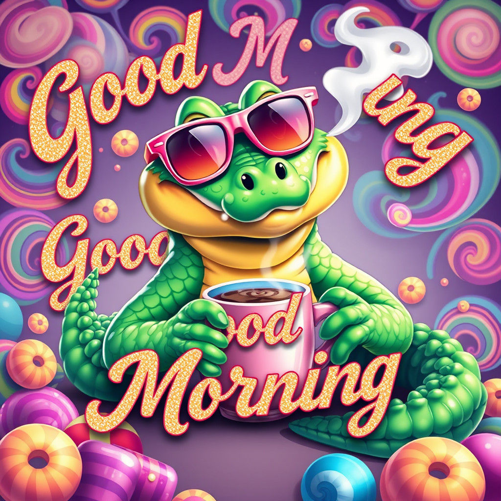 Crocodile with Coffee: Digital Illustration in Candyland Sty...