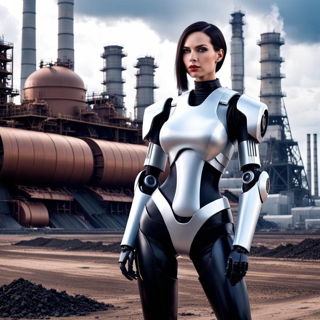 Dystopian Sci-Fi Robot in Dangerous Power Plant