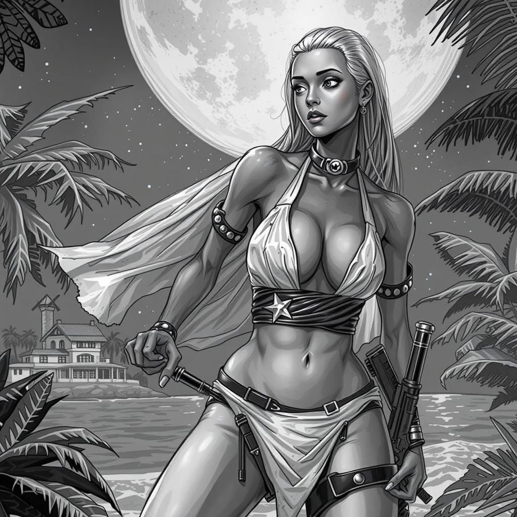 Stealthy Female Assassin in Tropical Resort