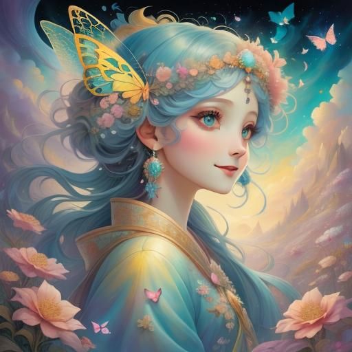 Butterfly Fairy Goddess in Pastel Colors