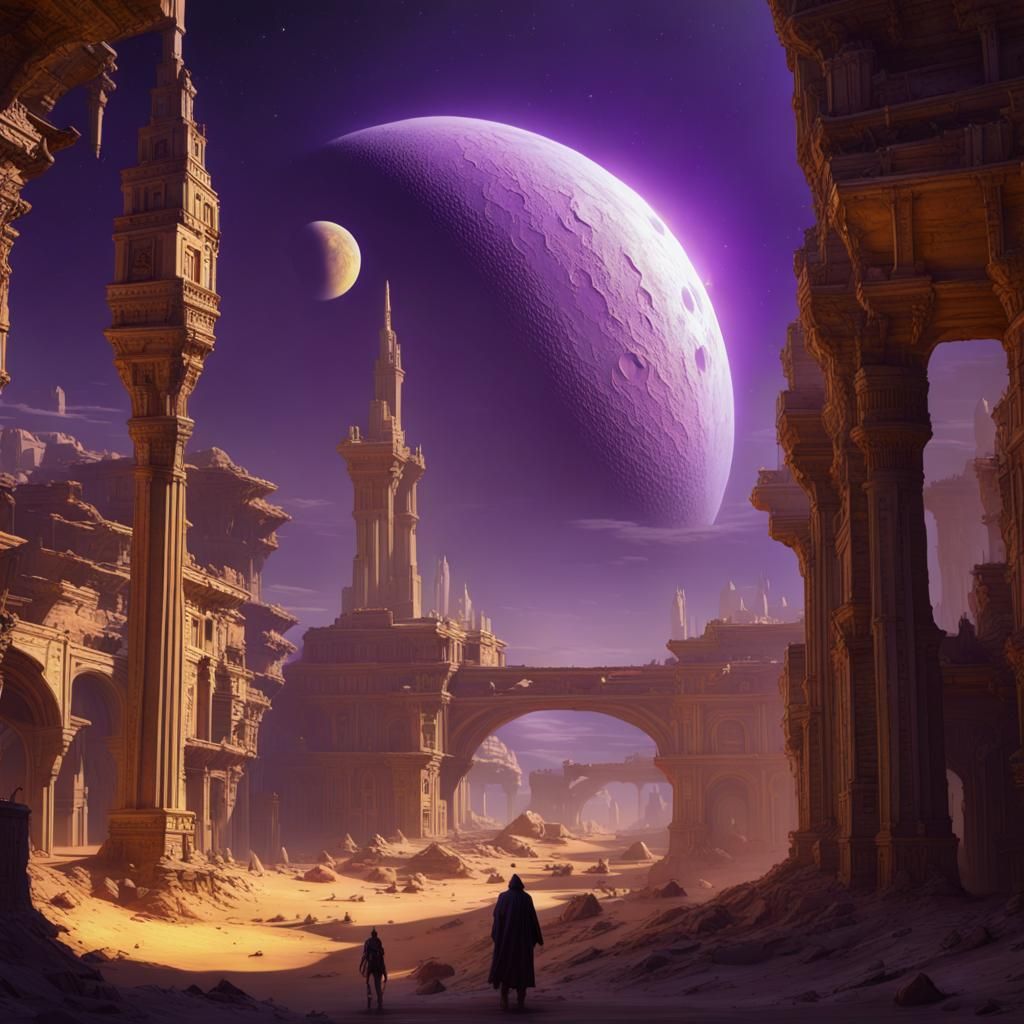 Moonlit Desert City in Dark Fantasy Style
