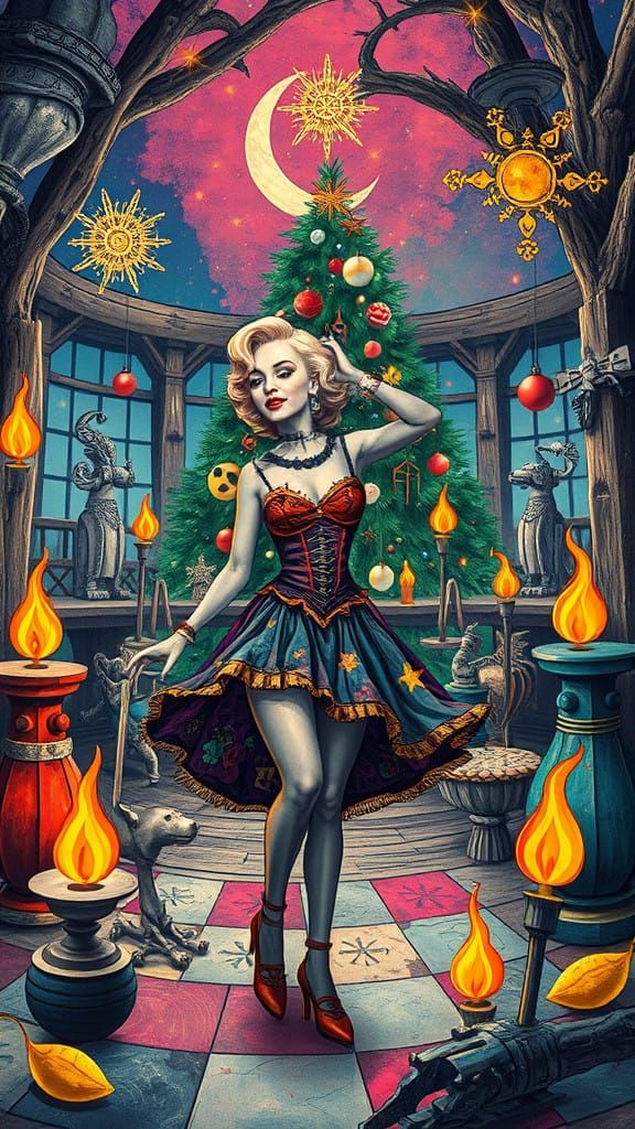 Whimsical Cyberpunk Goddess in Kaleidoscopic Dance