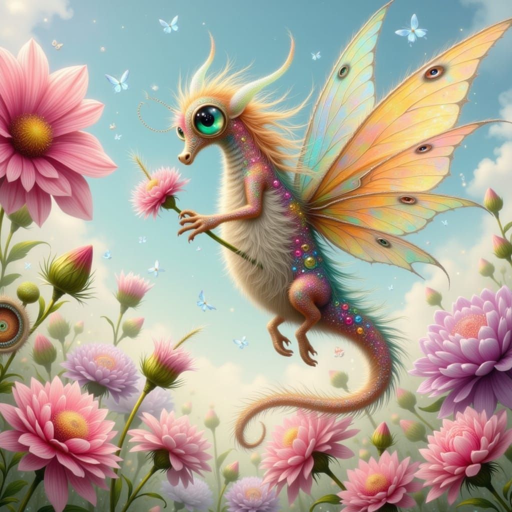 Enchanted Garden of Iridescent Seahorses in Whimsical Wonder...