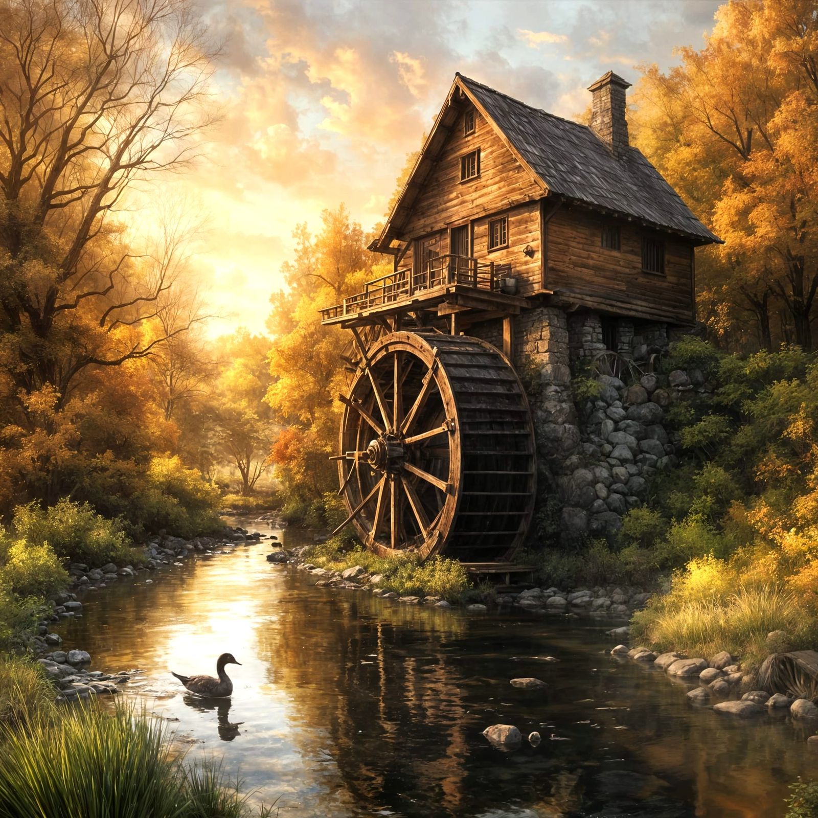 Rustic Waterwheel in Golden Hour