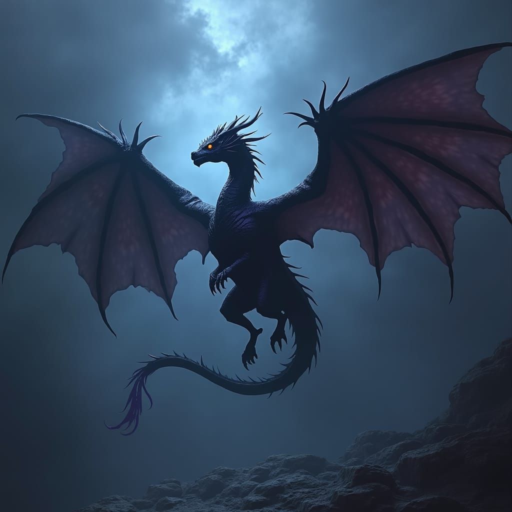 Wingless Black Dragon Umbra in Dark Cloudscape