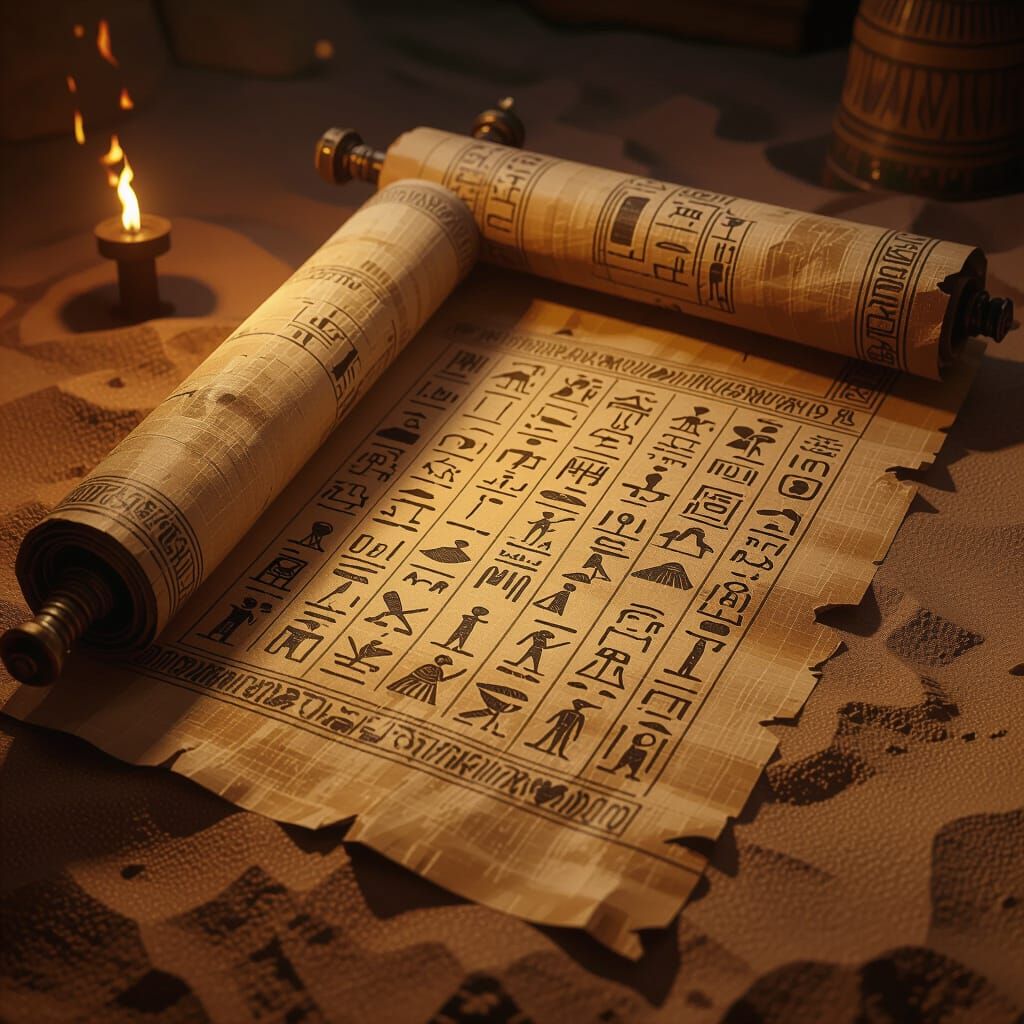 Ancient Egyptian Scroll Mystery in 3D Anime Style