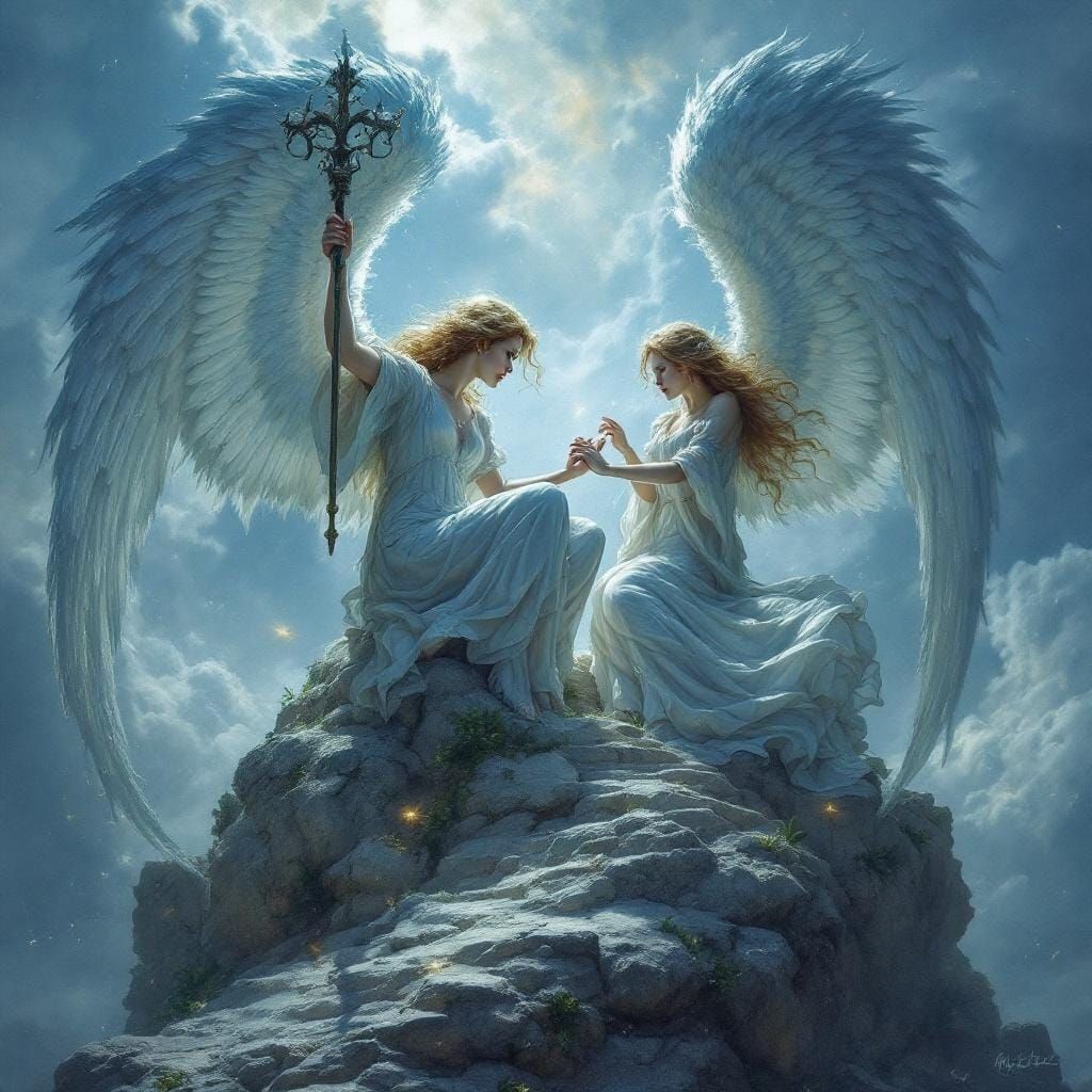 Ethereal Fantasy Angels with Glowing Wings