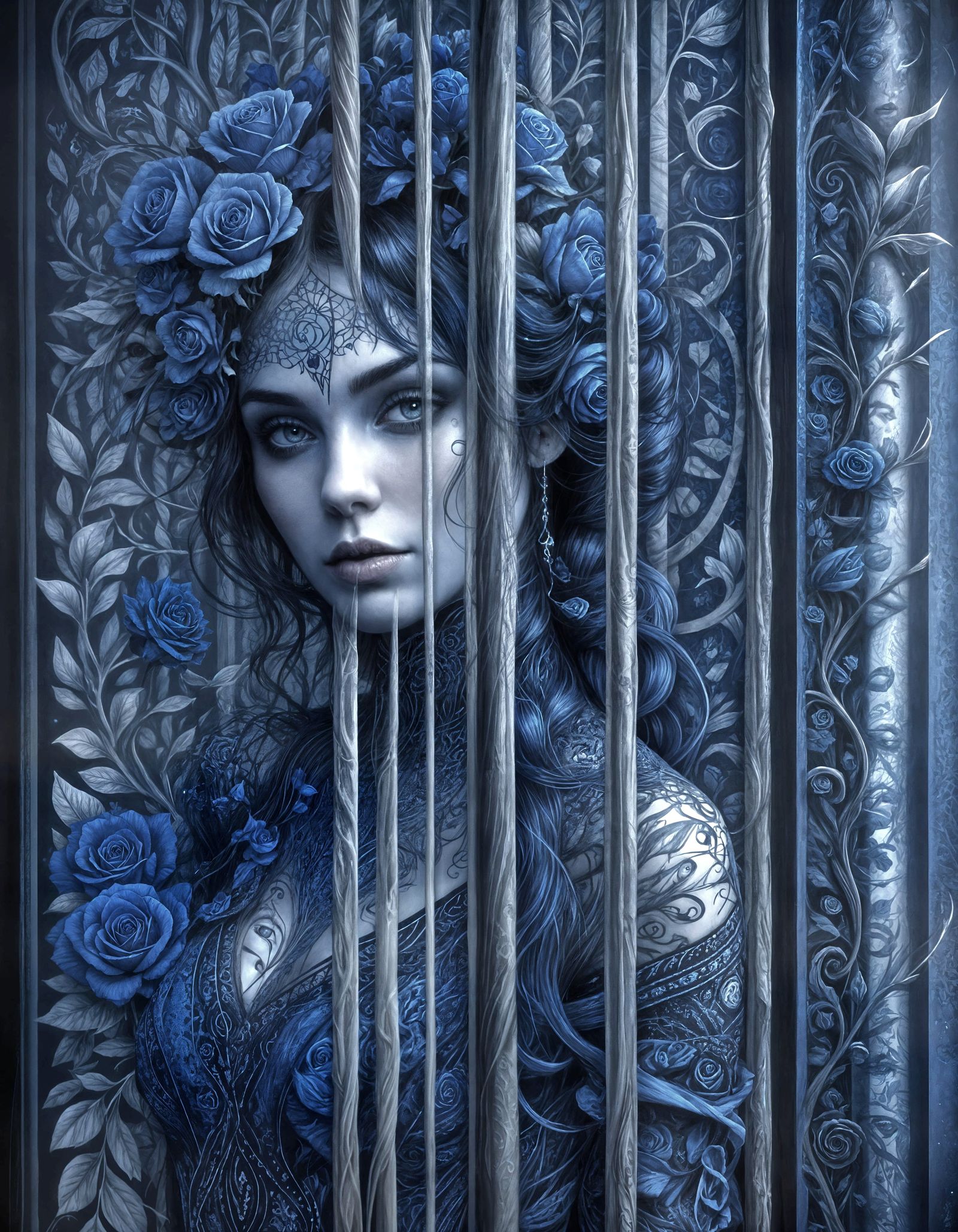 Gothic Zentangle & Line Patterns in Blue