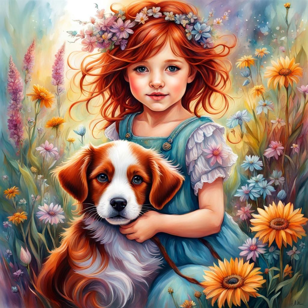 Girl with puppy