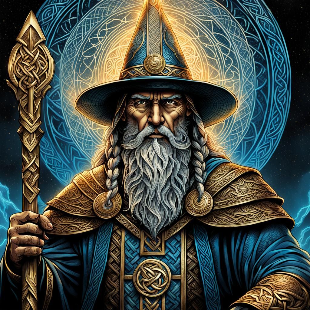 Odin Allfather Portrait in Norse Mythology Style
