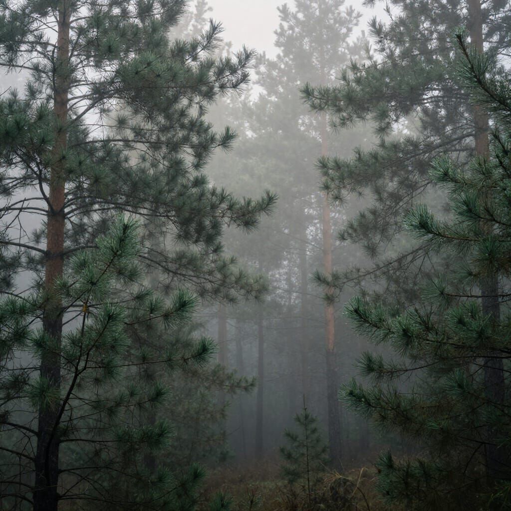 Misty Pine Forest Morning Landscape
