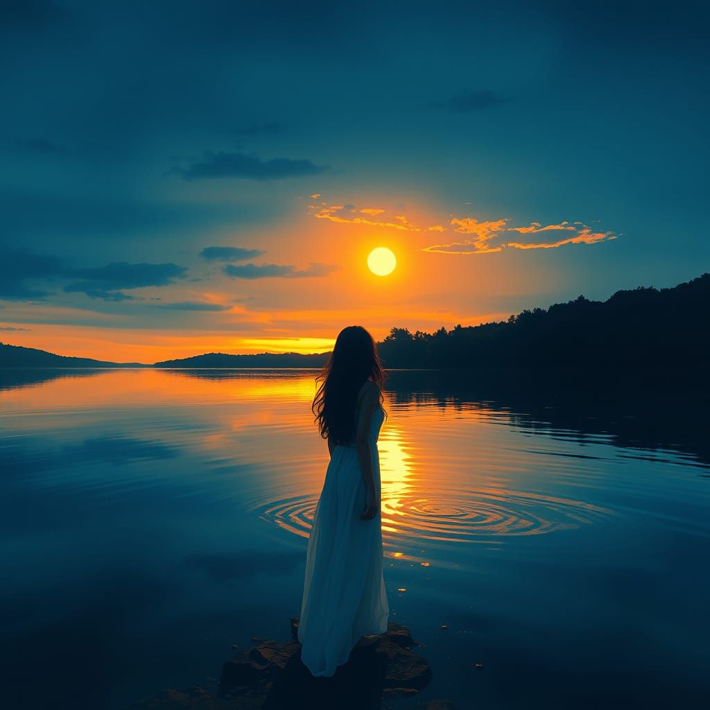 Peaceful Lake Sunset in Cinematic Style