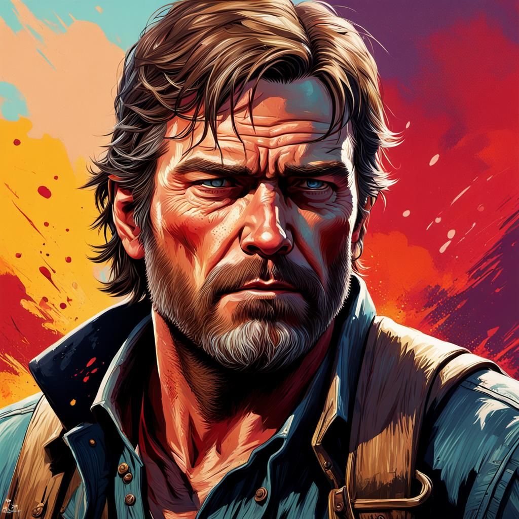 Hyperrealistic Portrait of Arthur Morgan in Splash Art Style