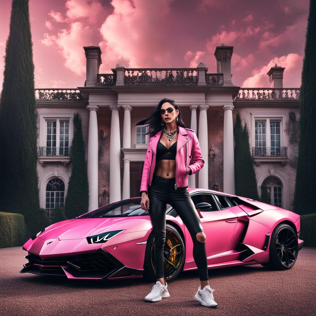 Brunette Girl with Lamborghini: Digital Matte Painting