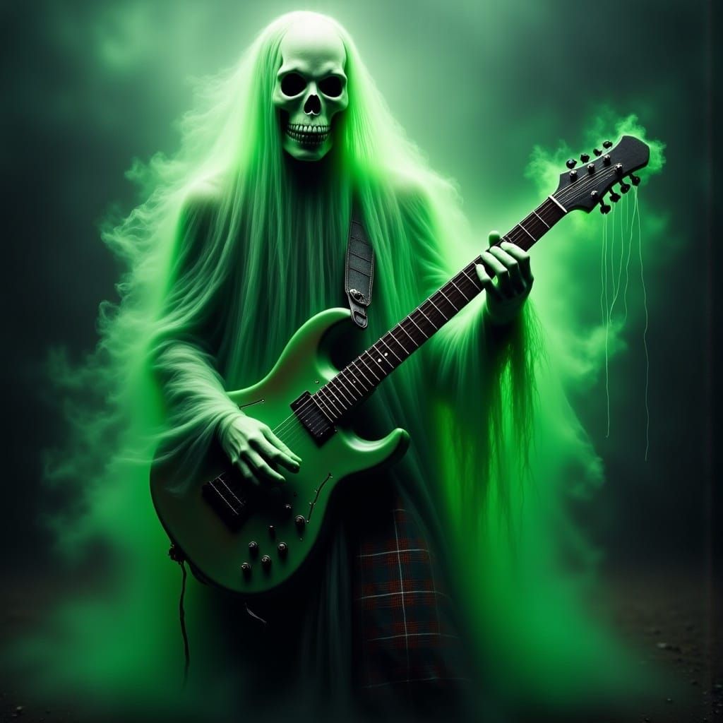 Silver Ghost in Kilt Plays Guitar