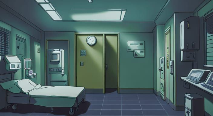 Studio Ghibli Hospital Waiting Room in Anime Style
