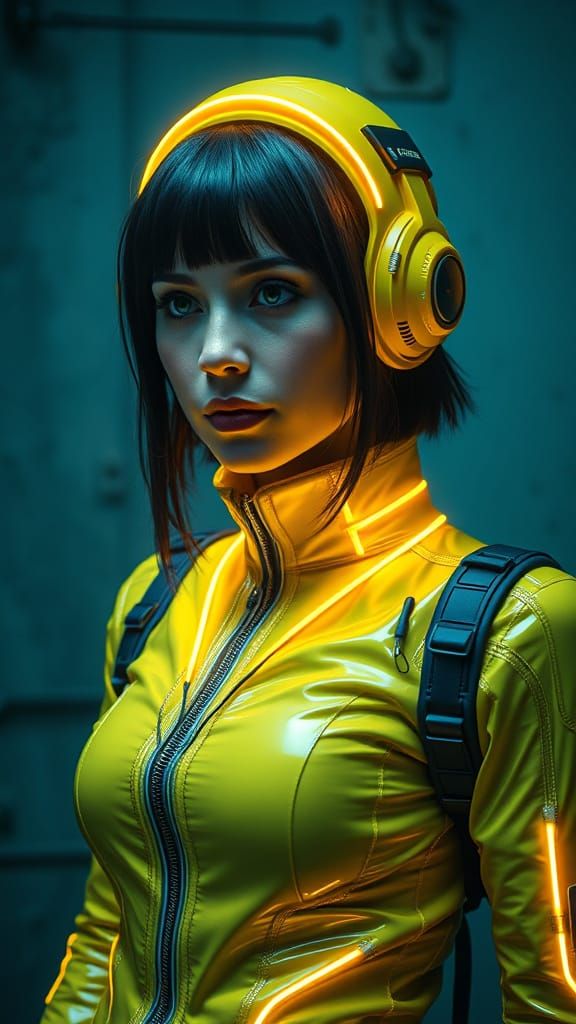 Uma jovem mulher futurista de amarelo.