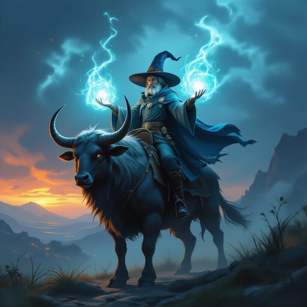 Wizard Riding a Fearsome Mount