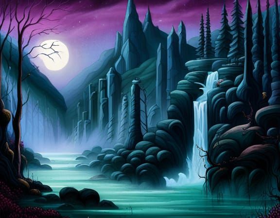 Mystical Evening Falls in Whispers of Violet Mist