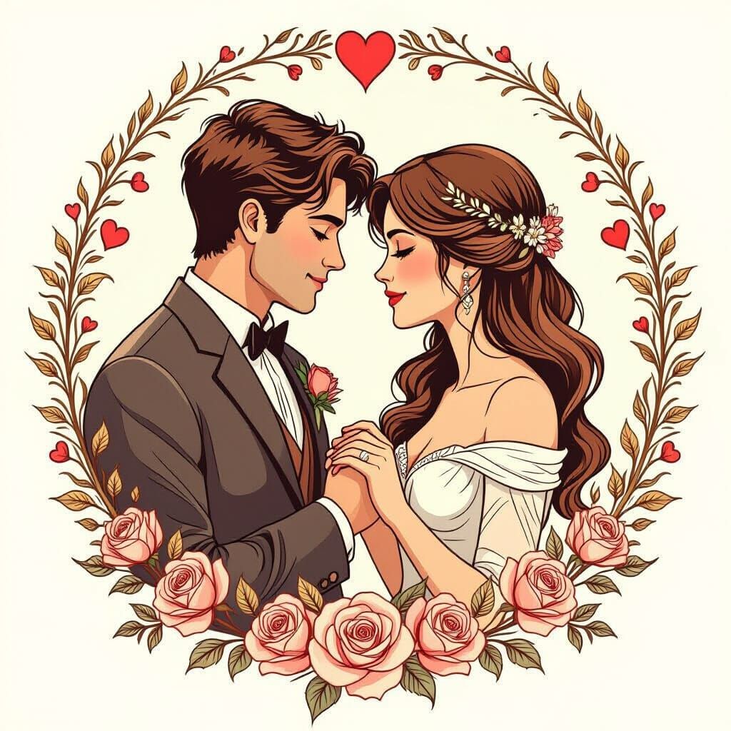 Romantic Couple Line Art Illustration in Soft Sketch Style