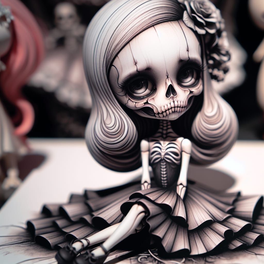 Melancholic Gothic Fantasy Skull Doll