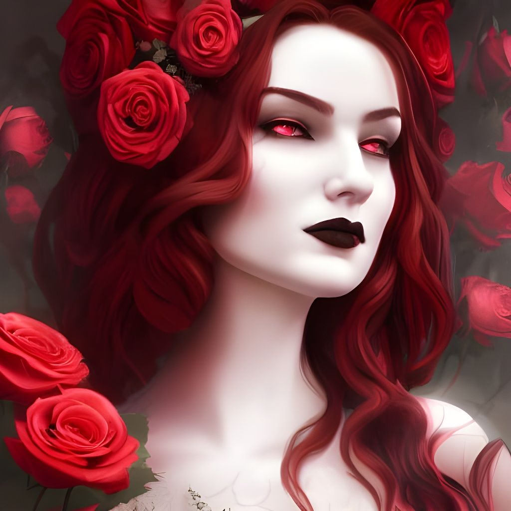 Gothic Bride with Roses, Hyperdetailed Portrait
