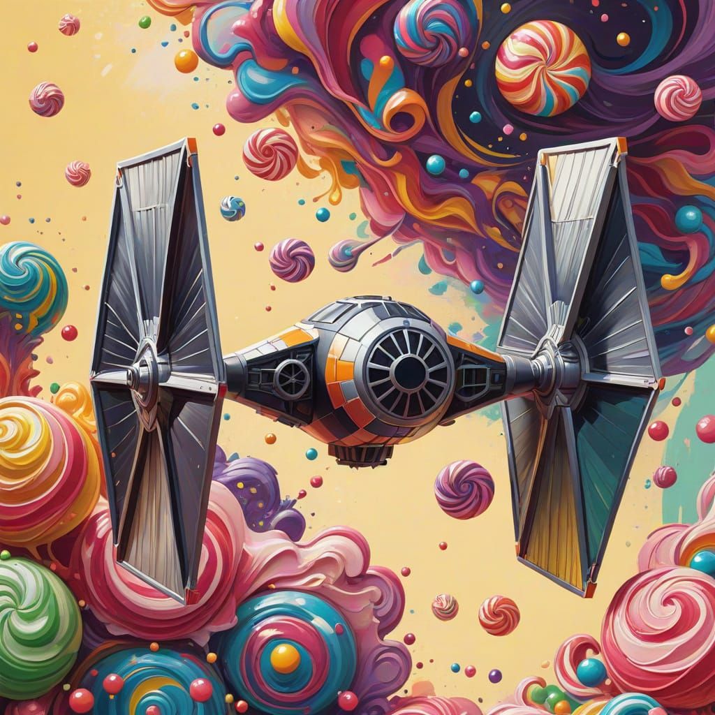 TIE-Fighter in Candy Art Style: Digital Illustration