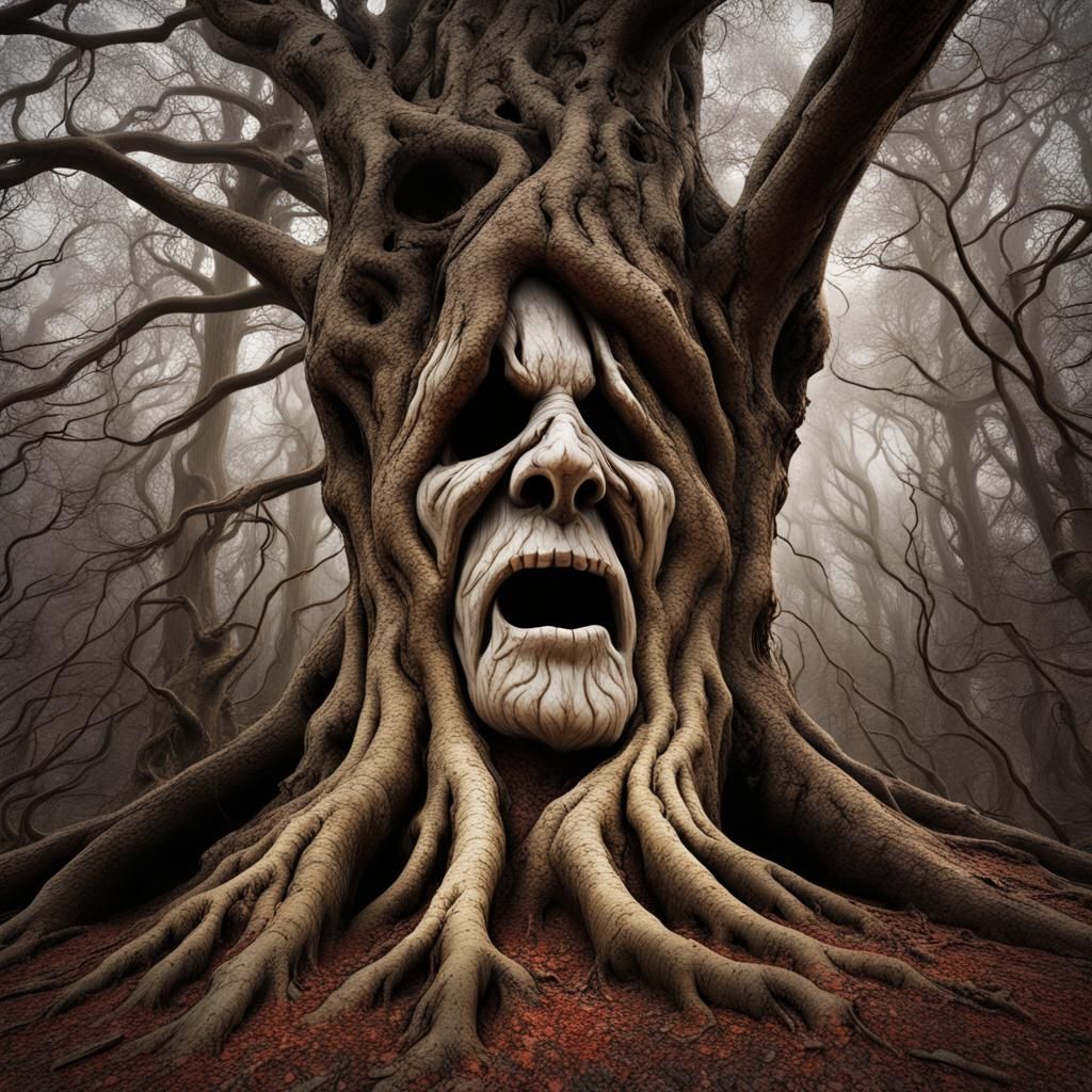 Ethereal Face of Terror in Haunted Forest