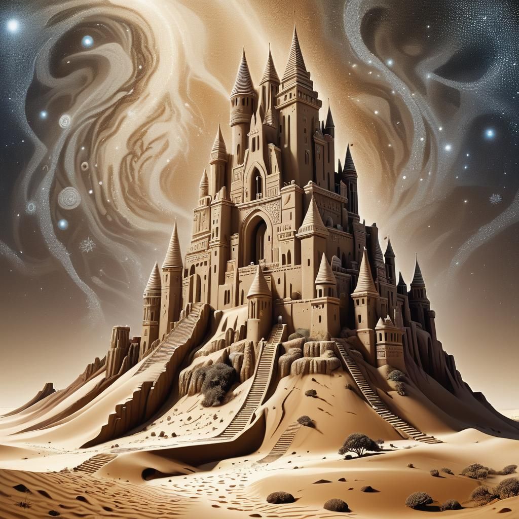 Cosmic Sandcastle in Aboriginal Dot Painting Style