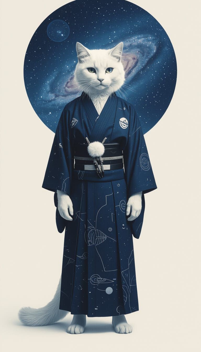 Human-Cat Hybrid in Kimono: Cinematic Portrait