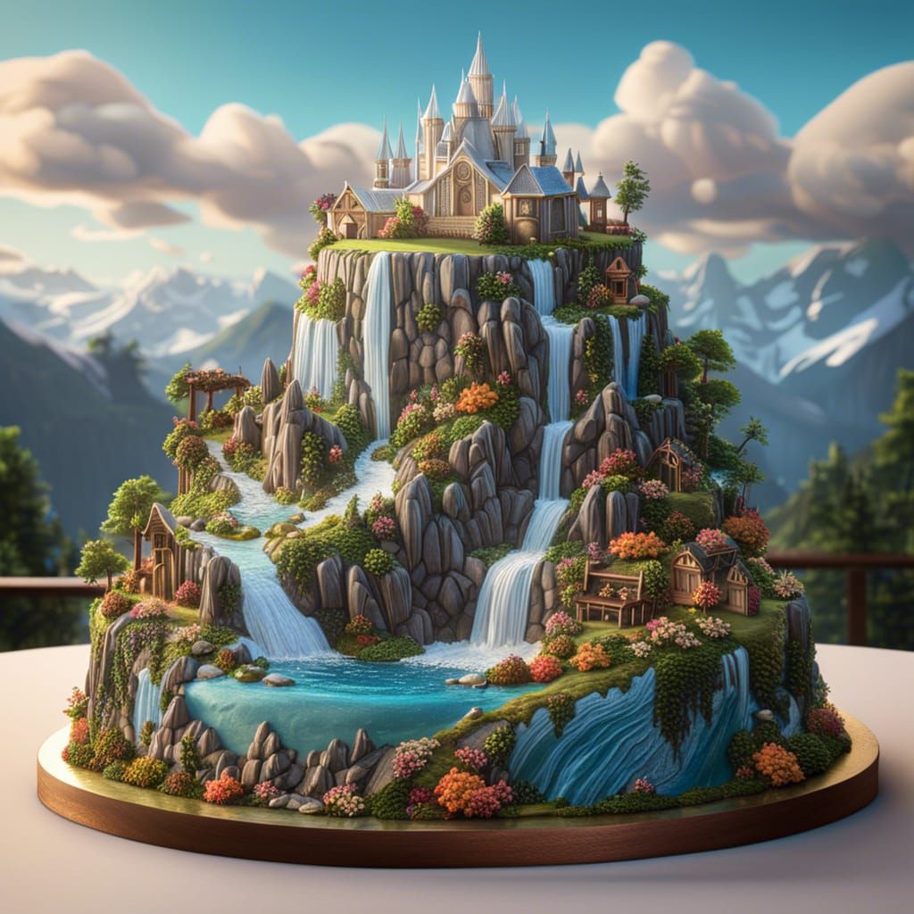 Fantasy Landscape Wedding Cake: Detailed 8K Resolution