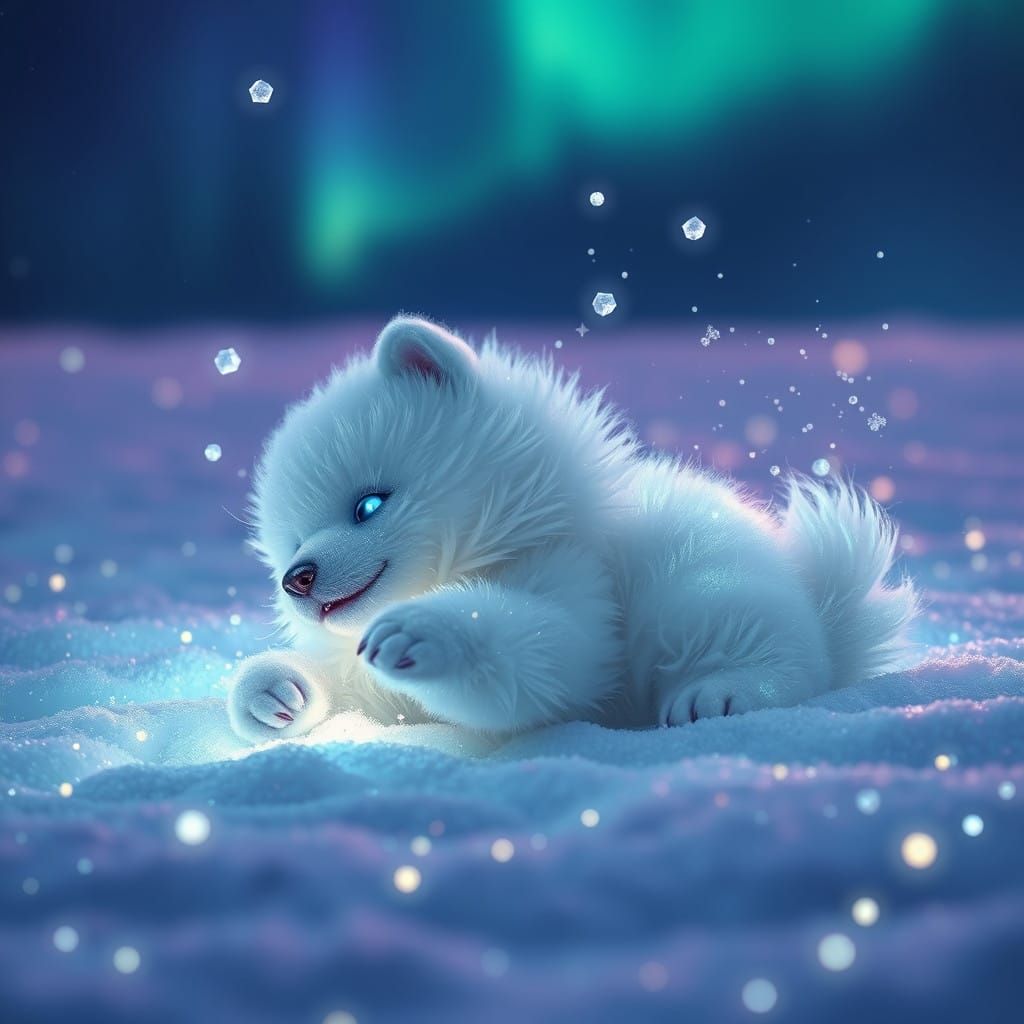 Mystical Icy Creature Dances in Etherscal Aurora