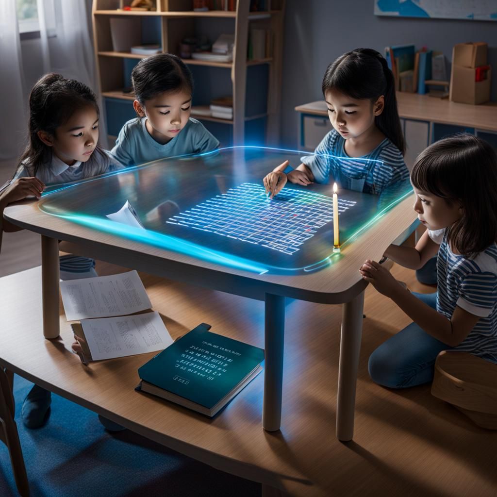 Hyperrealistic Children Study at Holographic Table