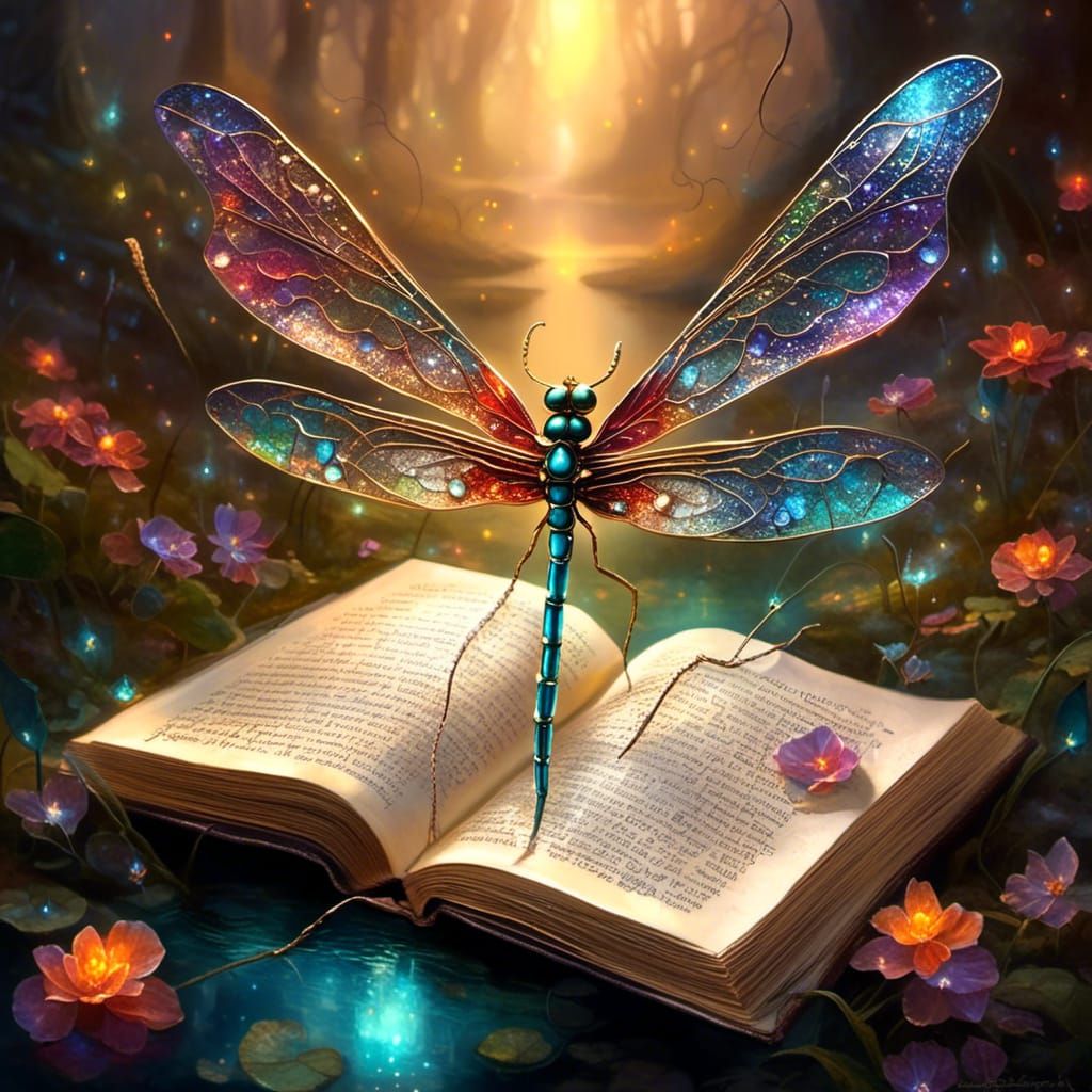 Dragonfly by Candlelight with Open Book