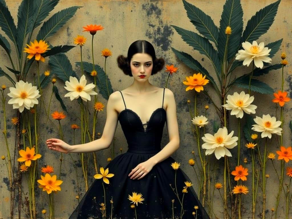 Art Deco Singer in an Impasto Floral Garden