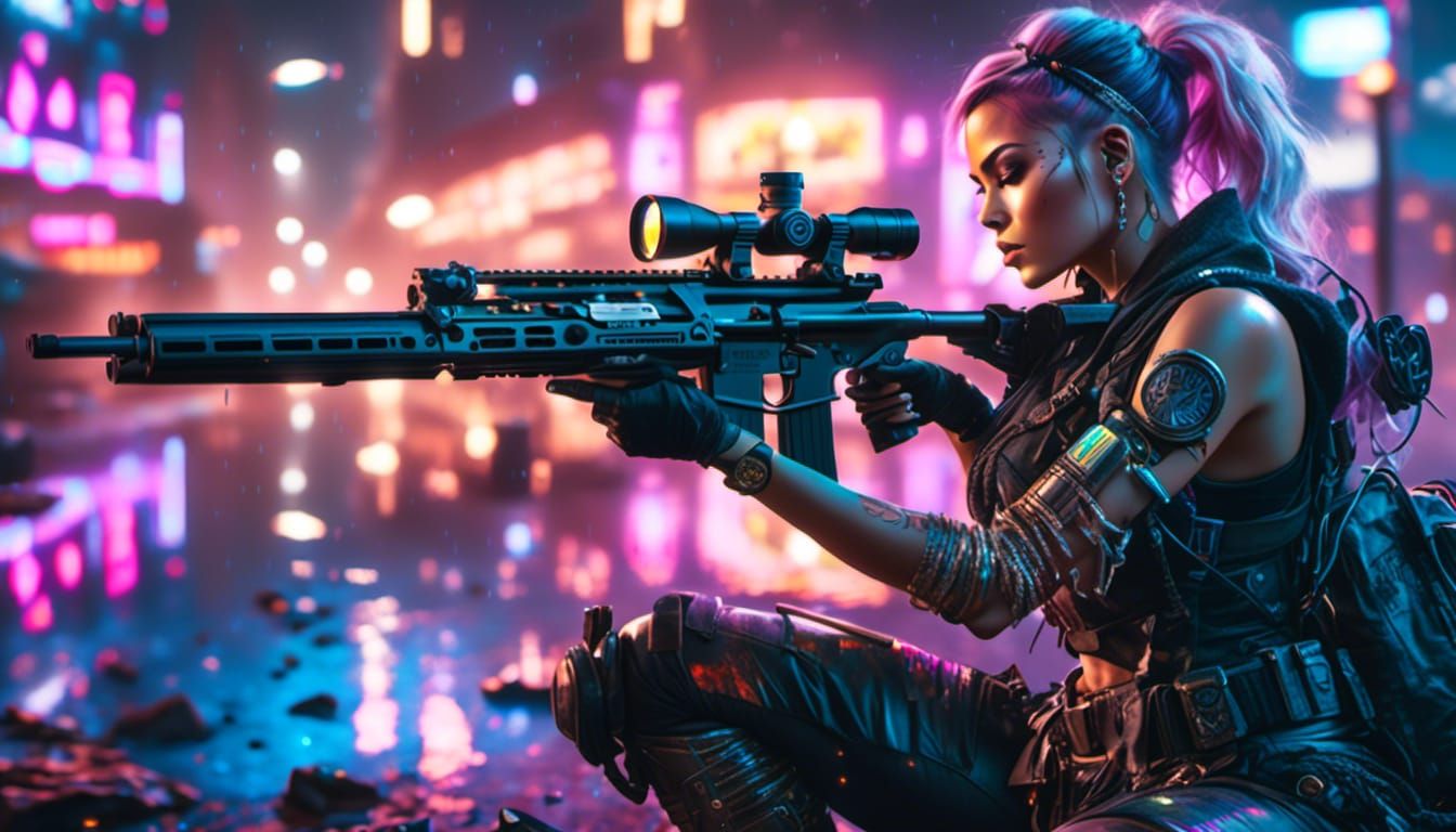 Cyborg Deity Fires Machine Gun in Dystopian Future