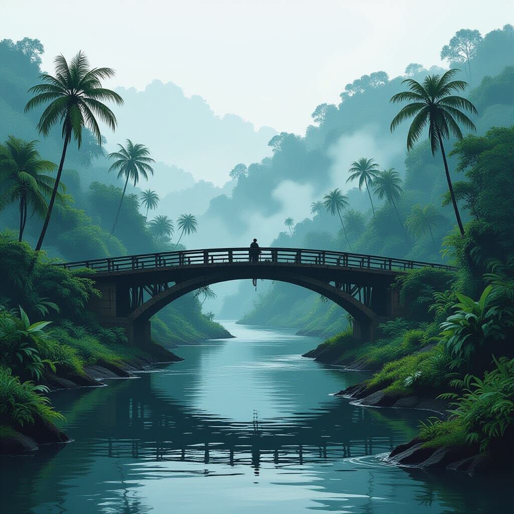 Misty Jungle Bridge in Earth Tones