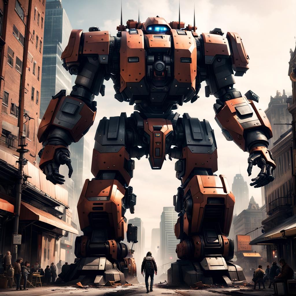 Giant mech in a city