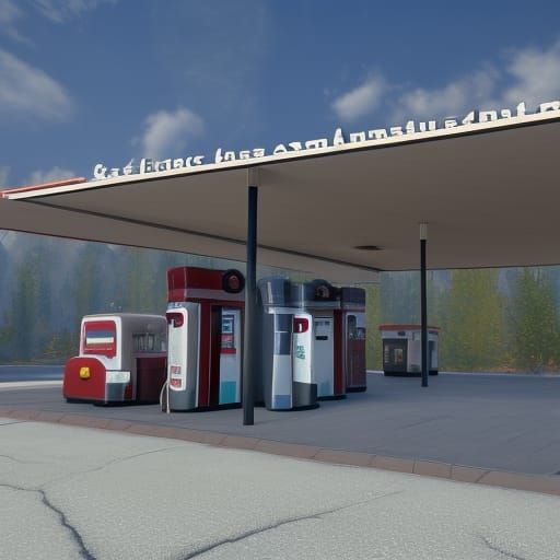 1950s Gas Station in 3D Rendering