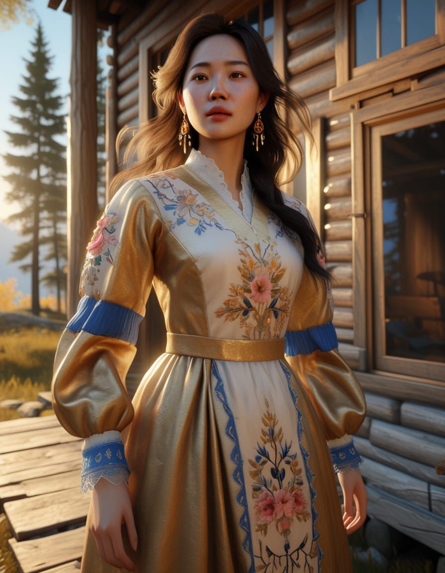 Korean Woman in Baroque Oil Painting at Golden Hour