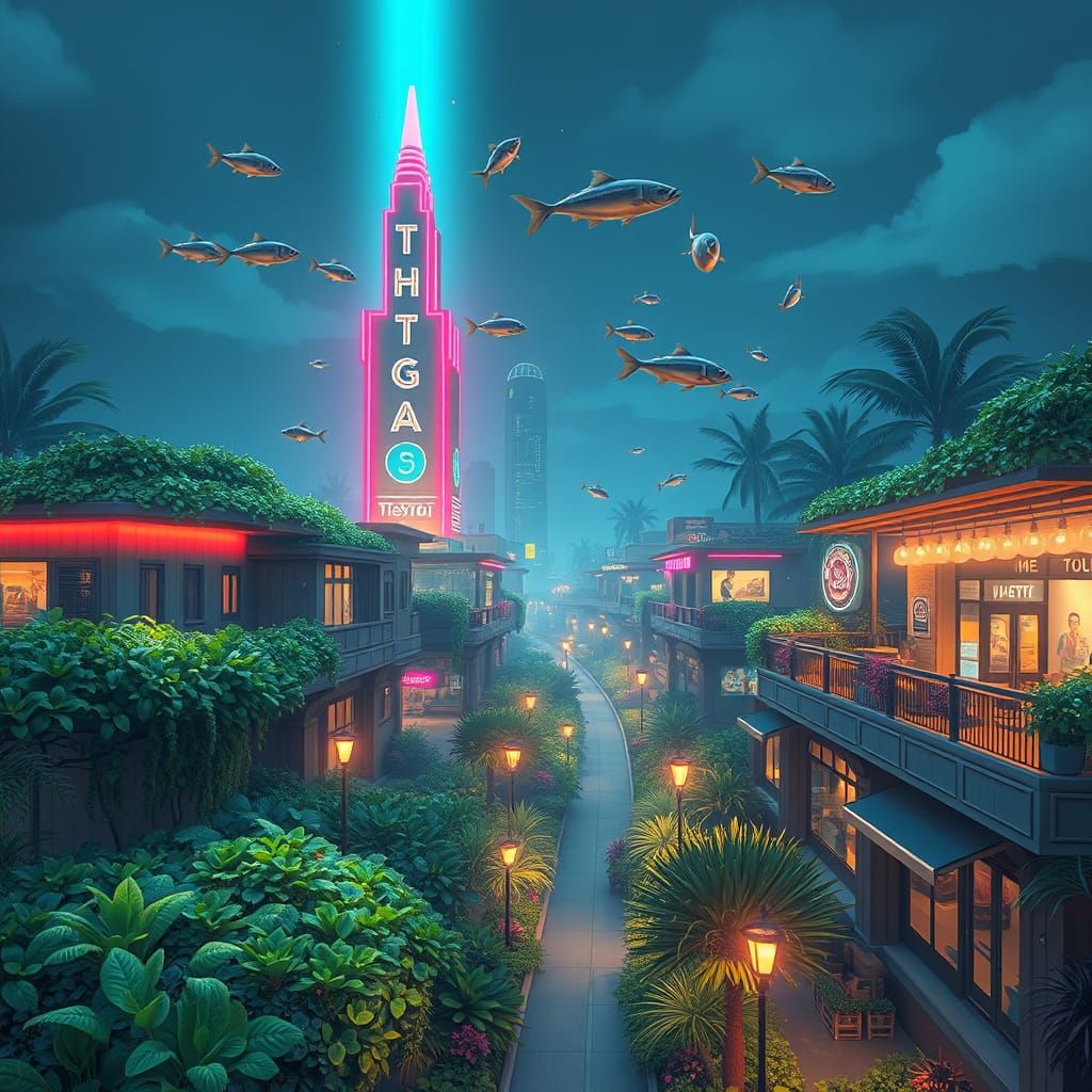 Underwater Metropolis Glows with Neon Lights, Surrounded by ...