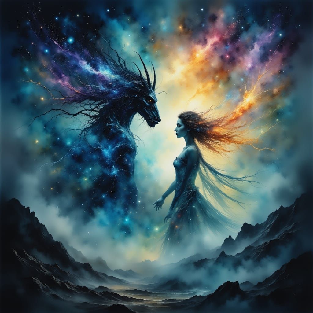 Cosmic Dance of Light and Darkness Elementals