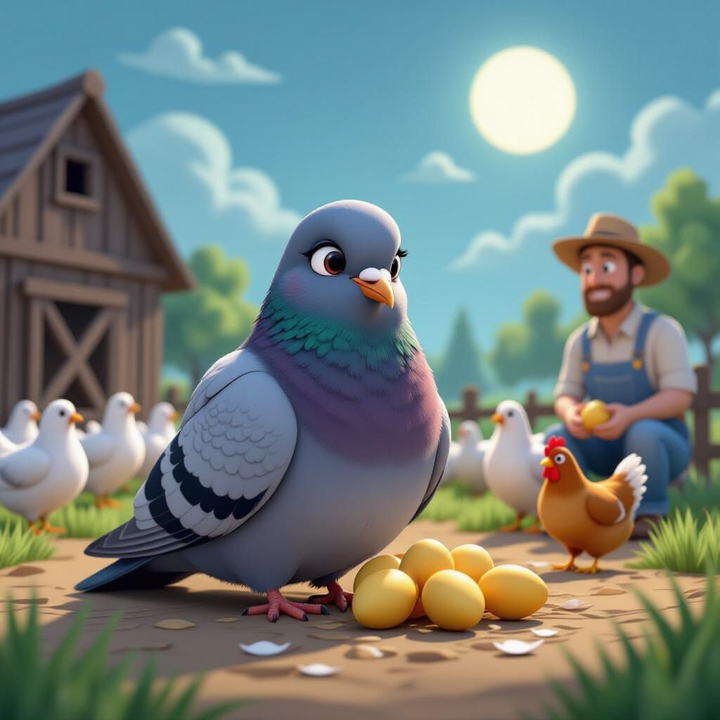 Melancholic Pigeon Sits Alone Under Moonlight