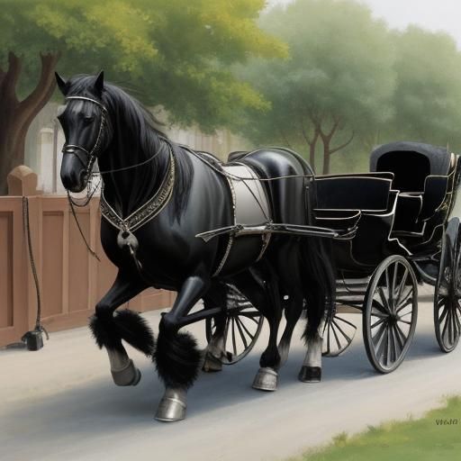 Friesian Horse Pulling Vintage Carriage