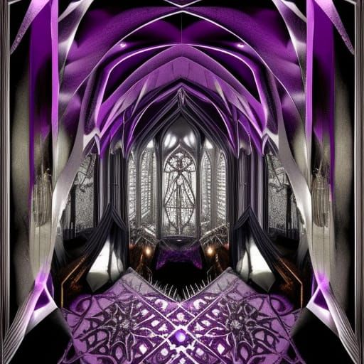 Mad scientist Penthouse with purple Gothic walls with sliver fractals accents& purple Gothic furniture& Silver fractals ...