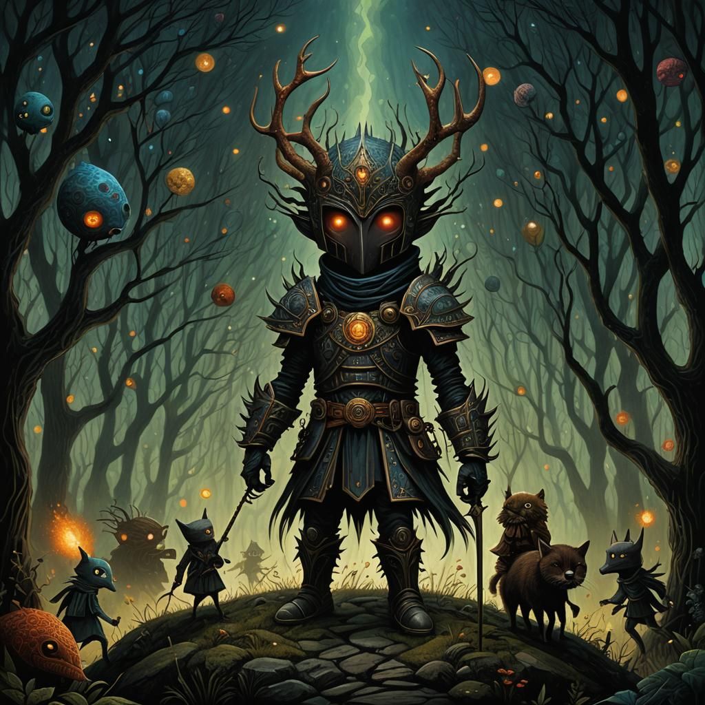 Epic Dark Fantasy Sci-Fi Final Boss in Art Brut Style