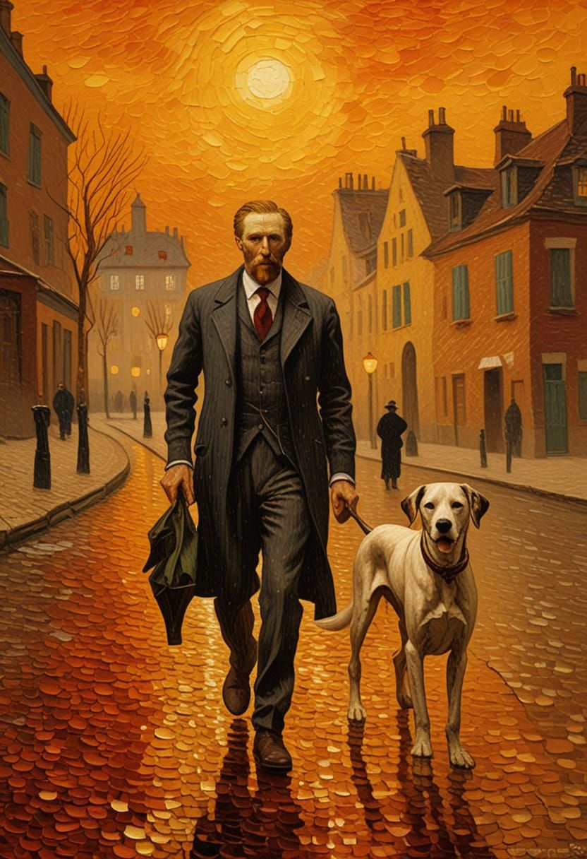 Man and Dalmatian in Impasto Oil Painting